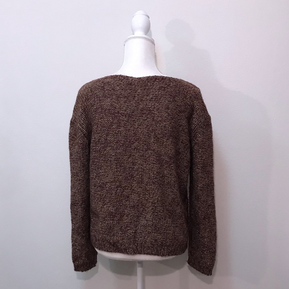 Moth Anthropologie Sweater Sparkly Metallic Thread Brown Gold Small - Picture 4 of 8